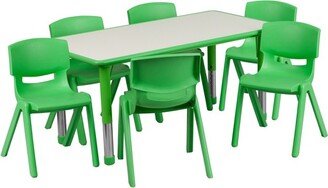 23.625''W x 47.25''L Rectangular Green Plastic Height Adjustable Activity Table Set with 6 Chairs