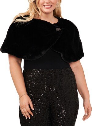 Plus Size Button-Front Faux-Fur Cape