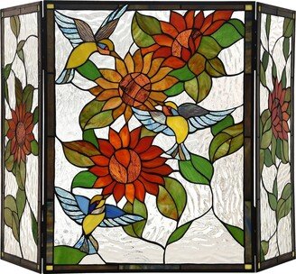 Gracewood Hollow Tsibinda Tiffany-style Floral Stained Glass 3-panel Fireplace Screen