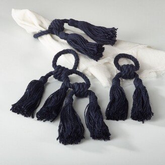 Saro Lifestyle Jute Tassel Napkin Rings (set of 4), Blue