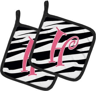 Letter H Initial Zebra Stripe and Pink Pair of Pot Holders