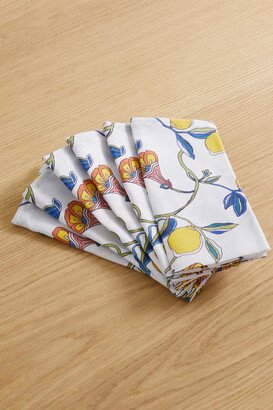 Set Of Six Printed Linen Napkins - White