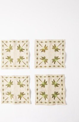 Set Of Four Embroidered Linen Napkins