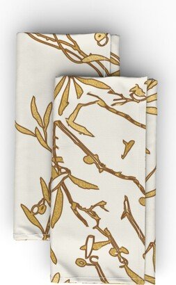 Cloth Napkins: Branches Toile Chinoiserie - Gold On Ivory Cloth Napkin, Longleaf Sateen Grand, Beige