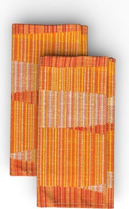 Cloth Napkins: Mid Mod Lines Cloth Napkin, Longleaf Sateen Grand, Orange