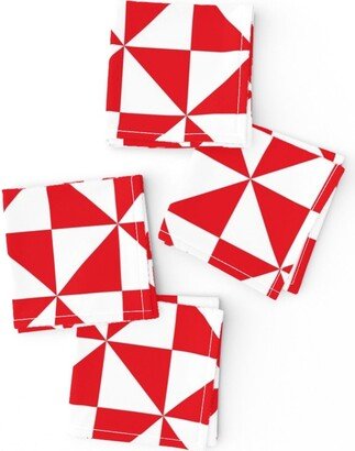 Red & White Cocktail Napkins | Set Of 4 - Pinwheels By Misstiina Canada Day Canadian July 1st Geometric Cloth Spoonflower