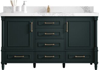 Aberdeen 60 In. W X 22 D Single Sink Bathroom Vanity in Dark Forest Green With Quartz Or Marble Countertop | Modern Vanity Premium Q