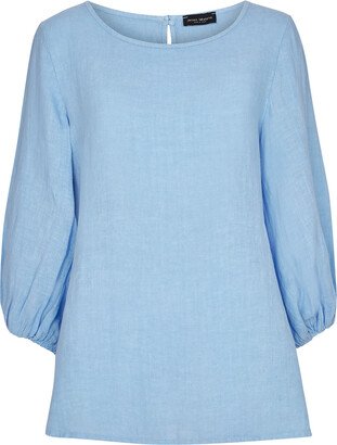 James Lakeland Puff Sleeve Linen Blouse - Pale Blue