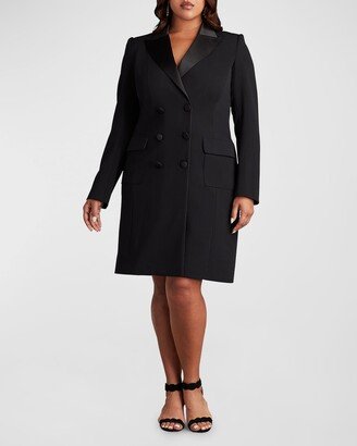 Plus Size Double-Breasted Crepe Midi Coat Dress