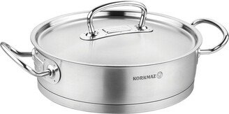 Korkmaz Proline Professional Series 5 Liter Stainless Steel Saute Pan with Lid in Silver