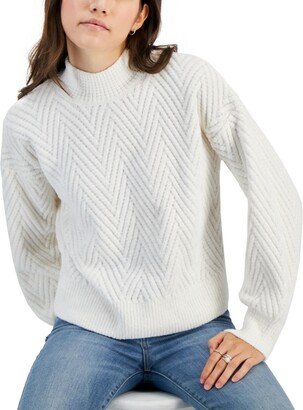 Juniors' Mock-Neck Long-Sleeve Chevron Sweater