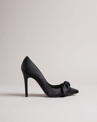 Moire Satin Bow Court Shoes in Black