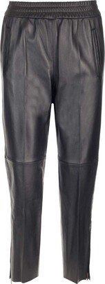 Leather Straight-Leg Cropped Trousers