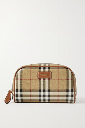 Leather-trimmed Checked Faux Leather Cosmetics Case - Neutrals