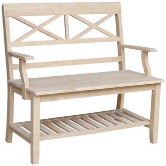 Double X-Back Bench with Arms and Shelf