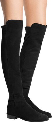 Women's Black Suede Allgood Low Heel Knee Boot