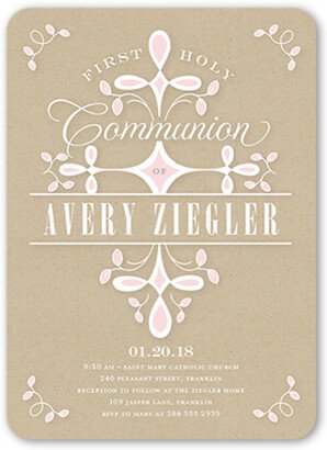 First Communion Invitations: Swirled Ritual Girl Communion Invitation, Beige, Standard Smooth Cardstock, Rounded