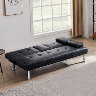 GEROJO Modern Design Faux Leather Loveseat Sofa Bed with Cup Holders, Convertible Folding Sleeper Couch Bed Suitable for Living Room