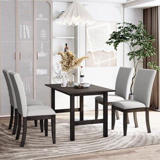 Simplie Fun Farmhouse 5-Piece Wood Dining Table Set for 4, Kitchen Furniture Set with 4 Upholstered Dining Chairs for Small Places, Gray Table+Gray Chair