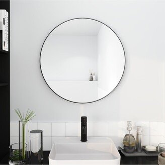 Simplie Fun 32 x 32 Inch Bathroom Mirror Black Aluminum Frame