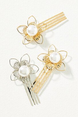 By Anthropologie Metal Pearl Flower Bobby Pins, Set of 3