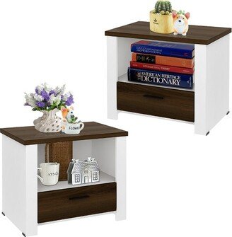 2PCS Accent Nightstand Drawer and Open Shelf Sofa End Table Bedroom Living Room