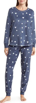 JACLYN Heart Print Long Sleeve Top & Joggers Pajamas