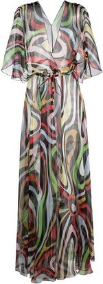 Marmo-print silk robe