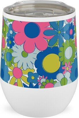 Travel Mugs: Funky Daisy Floral - Neon Stainless Steel Travel Tumbler, 12Oz, Multicolor