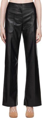 Black Wide-Leg Faux-Leather Trousers