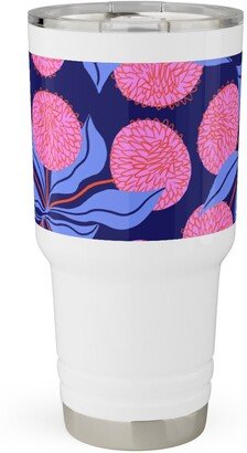 Travel Mugs: Marigold Pinwheels On Navy Travel Tumbler, 30Oz, Multicolor