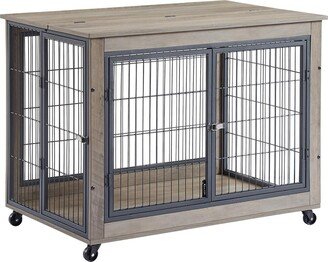 unbrand Side Table Dog Cage with Double Doors on Casters