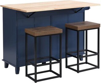 Farmhouse Kitchen Island Set with Drop Leaf and 2 Seatings,Dining Table Set - 50.3 x 29.5 x 36.6