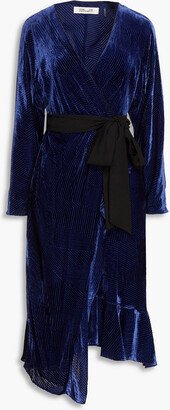 Tulisa ruffled devoré-velvet midi wrap dress