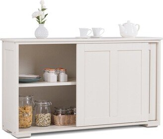 Kitchen Storage Cabinet Sideboard Buffet Cupboard Wood Sliding Door Pantry White