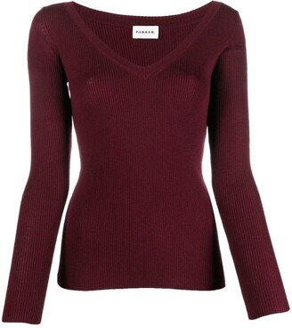 V-neck ribbed-knit jumper-AC