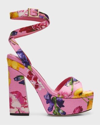 Fashion Gaia Floral Satin Platform Sandals