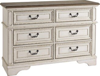 Wooden Dresser with 6 Storage Drawers and Bracket Feet, Antique White