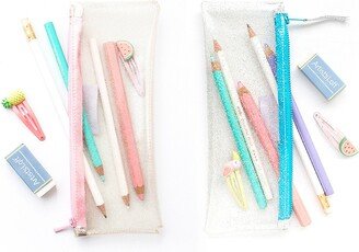 Clear Glitter Pencil Case, Plastic Pen Pouch, See Through Make Up Bag, Vinyl Artist Gold Small Pouch