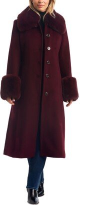 Women's Single-Breasted Faux-Fur-Trimmed Coat