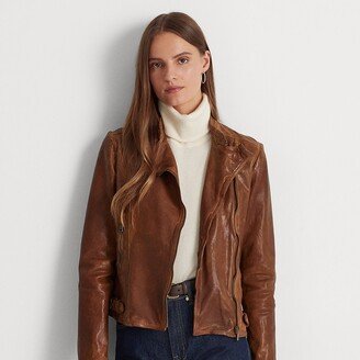 Lauren Petite Ralph Lauren Burnished Leather Moto Jacket