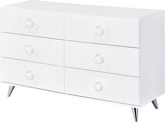 47 White Finish Manufactured Wood Six Drawer Double Dresser