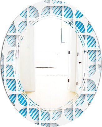 Designart '3D White and Blue Pattern II' Printed Modern Round or Oval Wall Mirror - Triple C