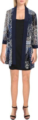 Petites Womens Mesh Printed Duster Blazer-AE