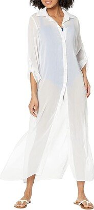 Easy Does It Long Chiffon Shirt (White) Women's Swimwear