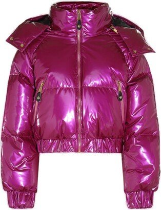 Glossy-Finish Zip-Up Puffer Jacket-AA