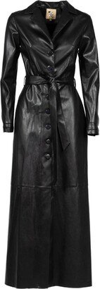 Julia Allert Black Long Button-Up Eco-Leather Trench