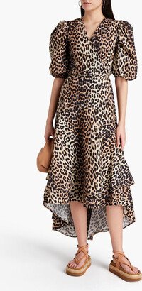 Layered leopard-print cotton-poplin midi wrap dress