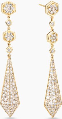 Modern Renaissance Drop Earrings in 18K Yellow Gold with Full Pav