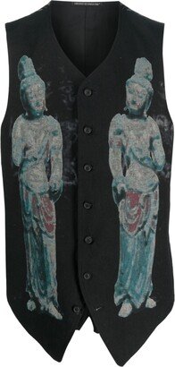 Graphic-Print Buttoned Waistcoat